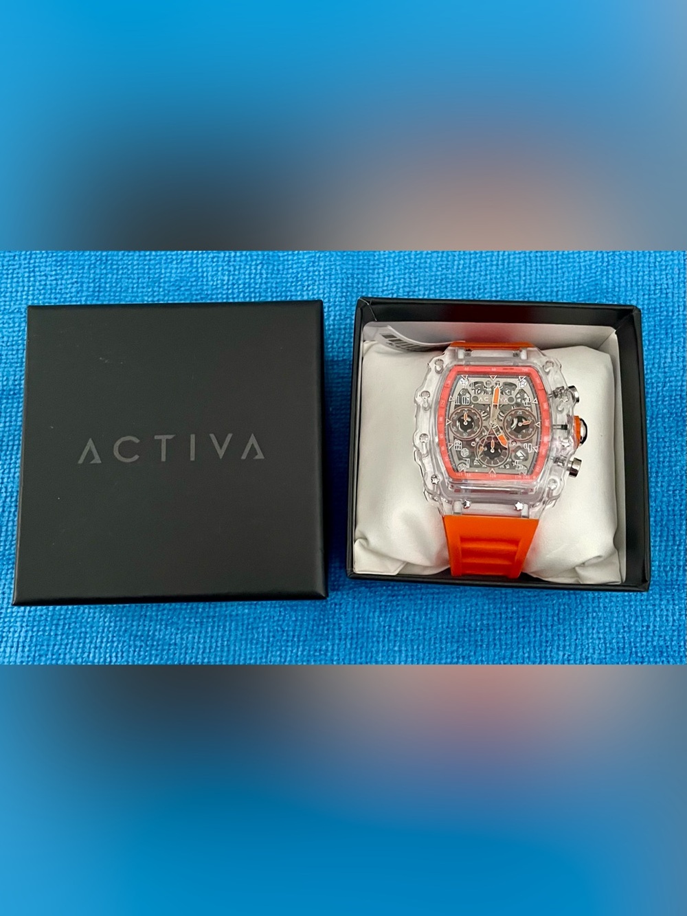 Men’s ACTIVA Orange Clear Case Chronograph Watch